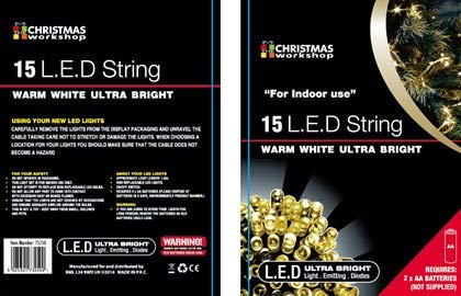The Christmas Workshop 15 warm white battery-operated LED lights
