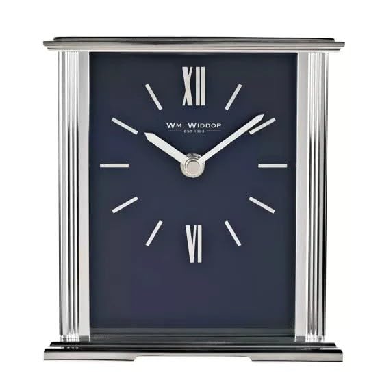 WM.Widdop. Silver Mantel Clock Navy Face - W2941
