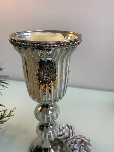28cm Silver Goblet Glass Candle Holder