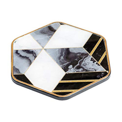 Febland Hexagon Coaster Diamonds Design-Set of 4, Black, Small