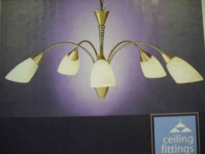 5 Light Curved Arm Chandelier - Brass Ceiling Light