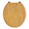 Pine-effect toilet seat with chrome hinges