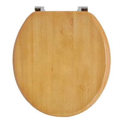 Anika 92430 Pine Effect Toilet Seat Chrome Plated Hinges, 43 x 37.5cm
