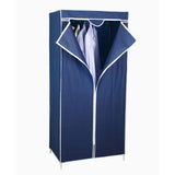 Blue fabric canvas wardrobe with clothes rail and shelf