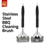 Stainless steel BBQ grill cleaning brush with scraper