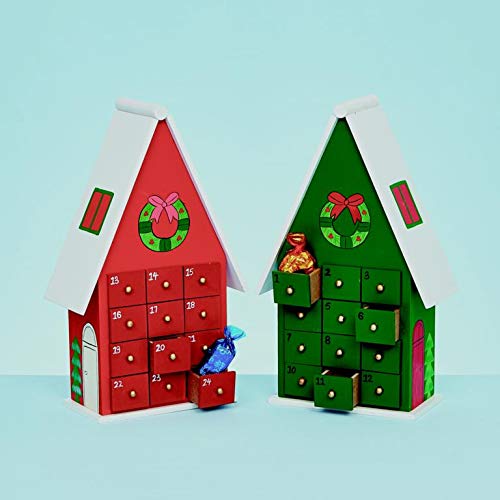 26cm red wooden house advent calendar with 24 drawers