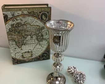 28cm Silver Goblet Glass Candle Holder