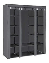 AROME PUR Fabric Canvas Wardrobe Organizers Clothes Rail Shelves Storage Closet Triple (Grey)