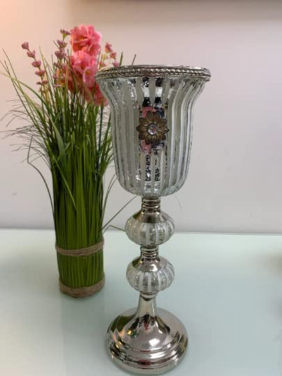 28cm Silver Goblet Glass Candle Holder