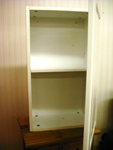 White bathroom storage cabinet with chrome-effect handle