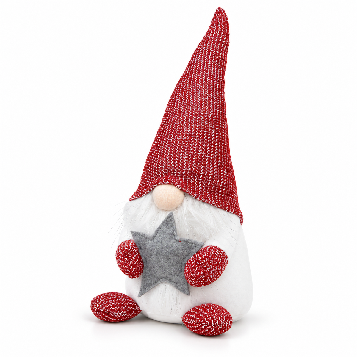 45cm red and white seated Christmas gonk angled view