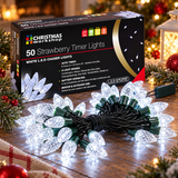 50 LED strawberry timer Christmas lights in festive display with box