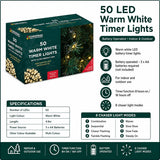 50 LED warm white battery timer Christmas lights specifications