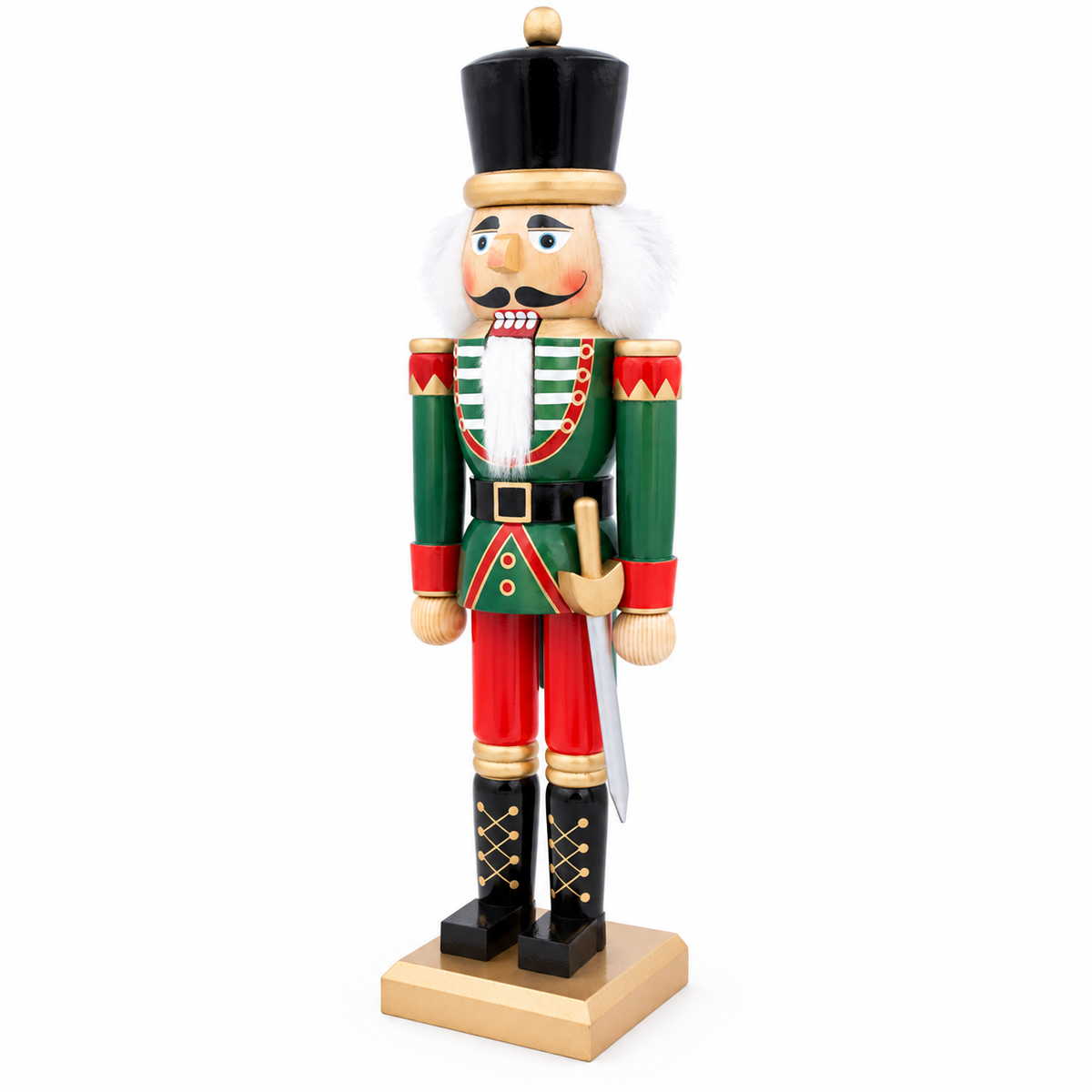 50cm red green and white wooden nutcracker soldier angled product view