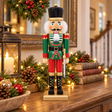 50cm wooden nutcracker soldier with lantern and Christmas greenery