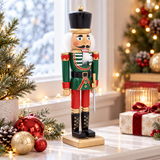 50cm wooden nutcracker soldier in a bright festive window display