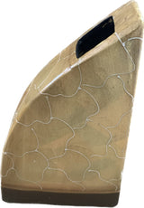 Yellow abstract ceramic flower vase with brown and white detail
