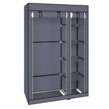 Generic Fabric Canvas Wardrobe Organizer Clothes Rail Shelves Storage Closet Double Tall (Grey), 59-60-61-62A