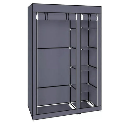 Generic Fabric Canvas Wardrobe Organizer Clothes Rail Shelves Storage Closet Double Tall (Grey), 59-60-61-62A