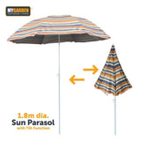 My Garden 1.8m tilting patio parasol – orange and blue stripe