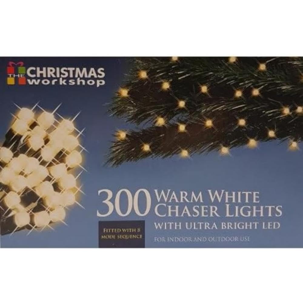 300 warm white LED chaser Christmas lights – 20.9m
