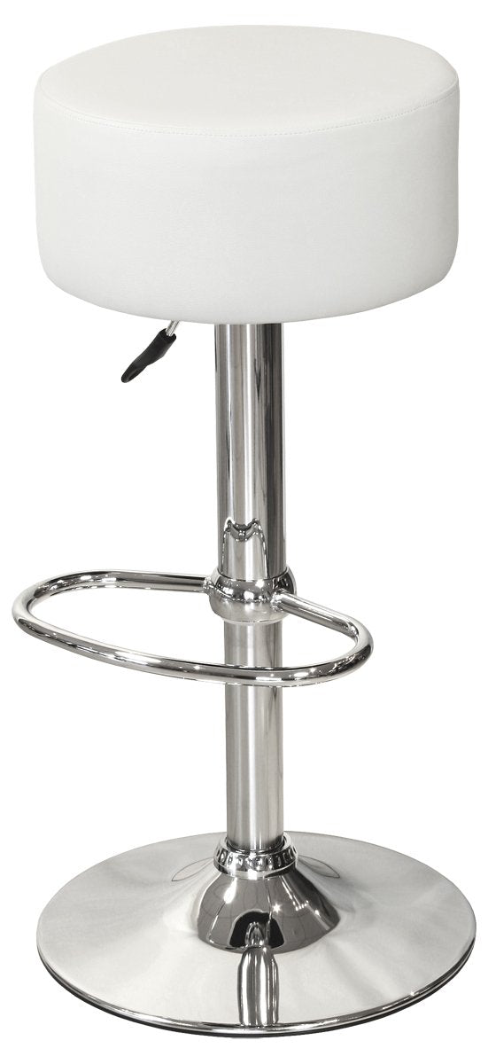 White adjustable swivel bar stool with chrome footrest