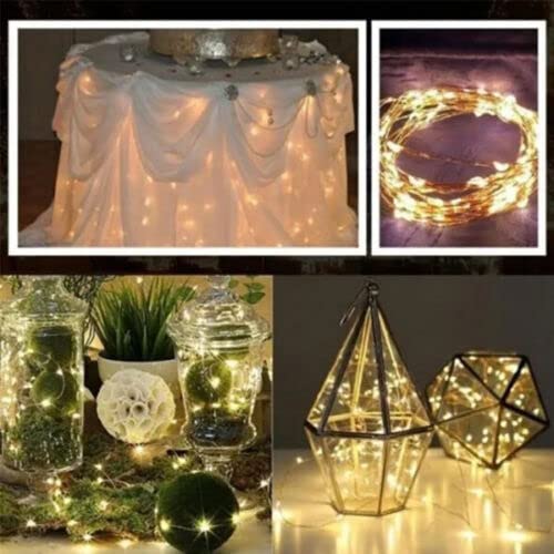 Pink battery-operated LED fairy lights on copper wire