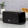 Quest 4 Slice Toaster Black - Extra Wide Long Slots for Crumpets and Bagels - 6 Settings - Reheat and Defrost