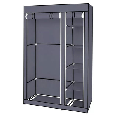 Generic Fabric Canvas Wardrobe Organizer Clothes Rail Shelves Storage Closet Double Tall (Grey), 59-60-61-62A