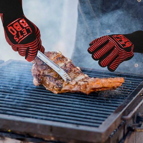 Let's BBQ red polycotton barbecue gloves – pair