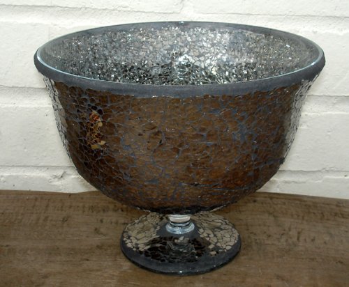 Black mirrored mosaic glass pedestal bowl 17cm