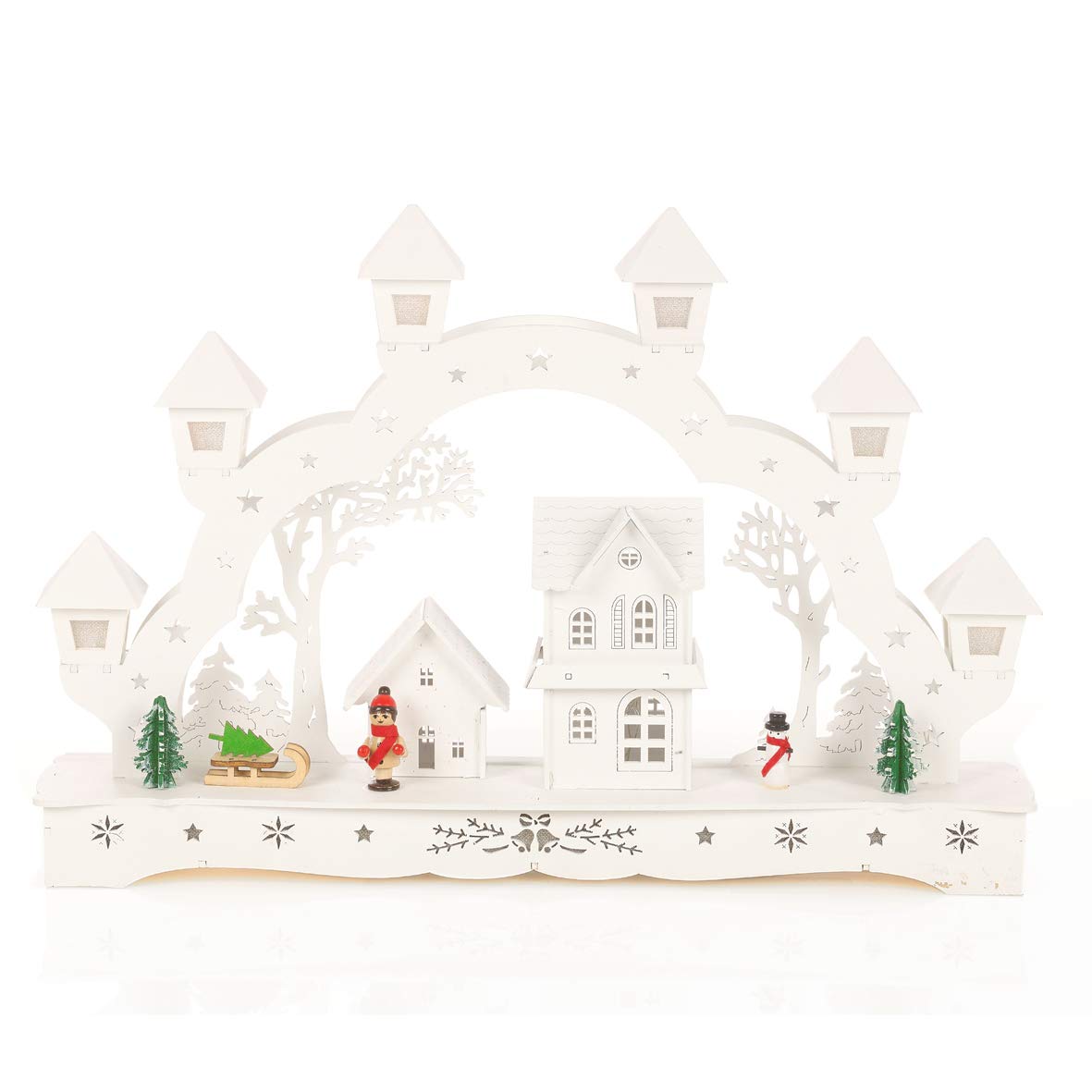 43cm white wooden LED Christmas candle bridge scene