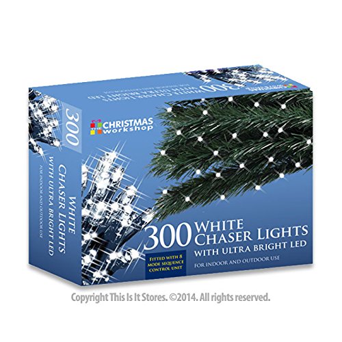 300 bright white LED chaser Christmas lights – 20.9m