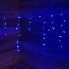 100 blue battery-operated icicle lights on clear cable, 2.4m