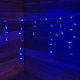 100 blue battery-operated icicle lights on clear cable, 2.4m