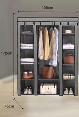 Generic Fabric Canvas Wardrobe Organizers Clothes Rail Shelves Storage Closet Triple (Grey), 63-64-65-66A