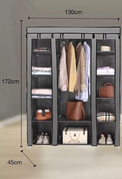 Generic Fabric Canvas Wardrobe Organizers Clothes Rail Shelves Storage Closet Triple (Grey), 63-64-65-66A
