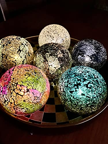 Battery Operated Glass Mosaic Tealight Balls (GREEN)
