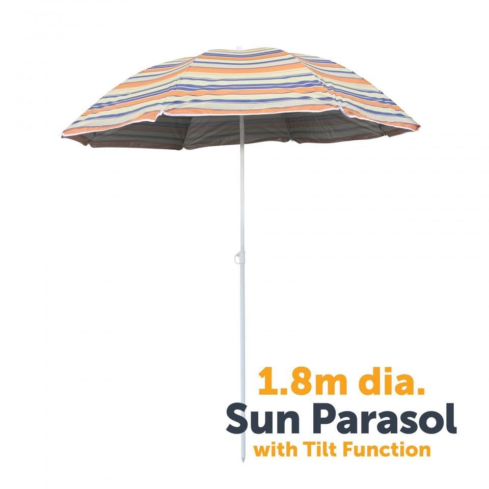 My Garden 1.8m tilting patio parasol – orange and blue stripe