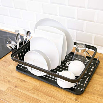 Anika 69049 Kitchen Dish Drainer Rack/Separate Cutlery Holder/Removable Drip Tray/Black Colour / 41 x 32 x 9.5cm