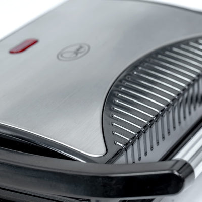 Quest 34340 Panini Press and Grill Sandwich Maker/Compact Stainless Steel Design/Non-Stick Hotplates/Cool Touch Floating Hinge Handle/Automatic Temperature Control