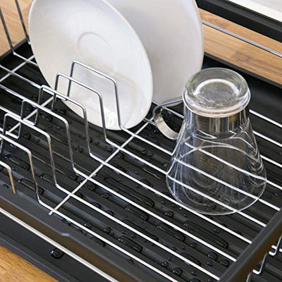 Anika 69049 Kitchen Dish Drainer Rack/Separate Cutlery Holder/Removable Drip Tray/Black Colour / 41 x 32 x 9.5cm