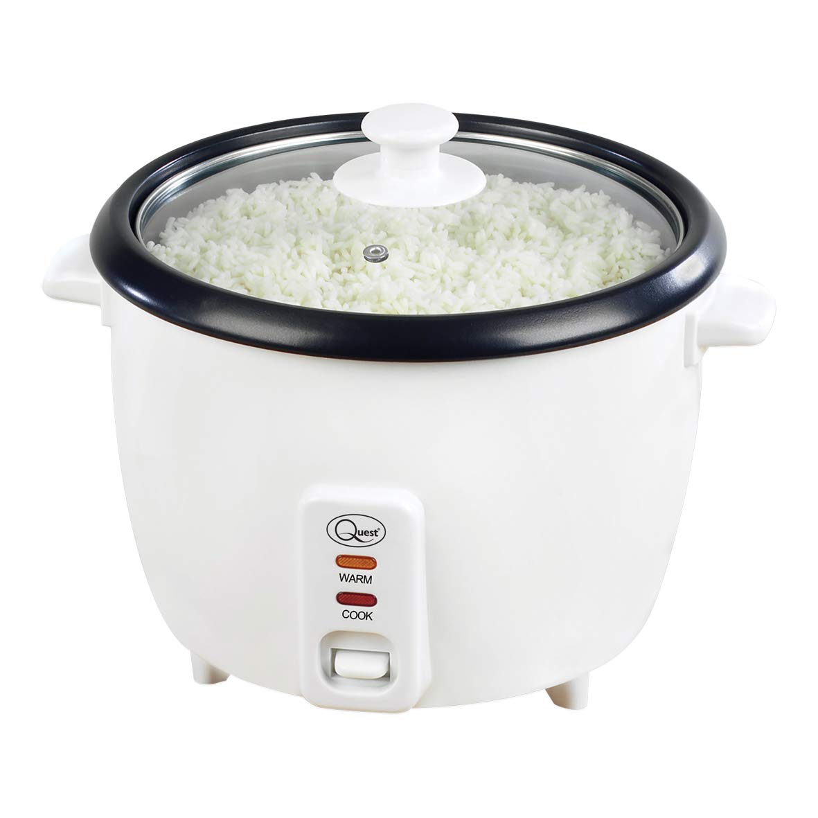 Quest 0.8 litre white rice cooker with glass lid