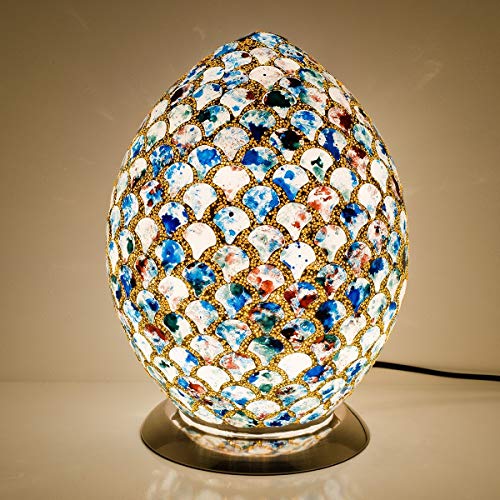 Blue tile mosaic glass egg table lamp