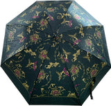 Compact green patterned telescopic umbrella with cover