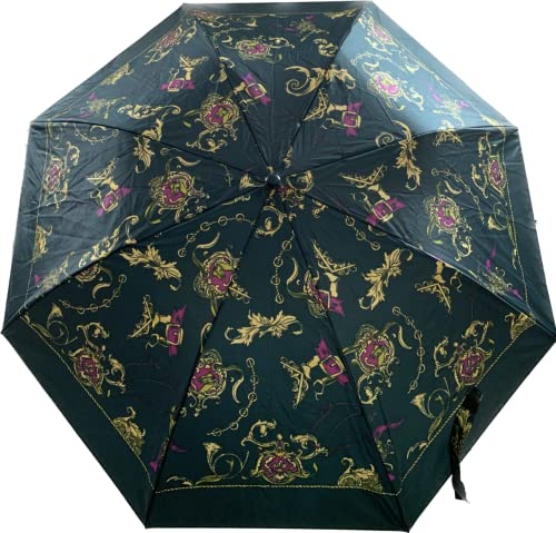 Compact green patterned telescopic umbrella with cover