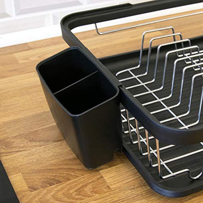 Anika 69049 Kitchen Dish Drainer Rack/Separate Cutlery Holder/Removable Drip Tray/Black Colour / 41 x 32 x 9.5cm