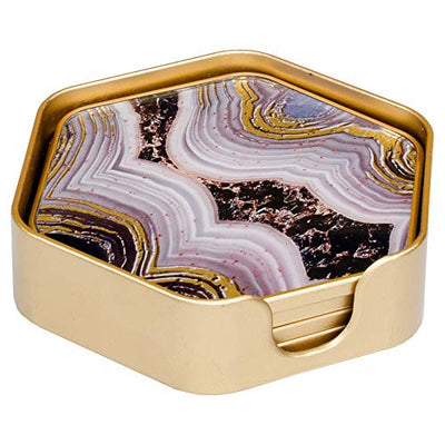 Febland Hexagon Coaster Oyster Design-Set of 4, Black, Small