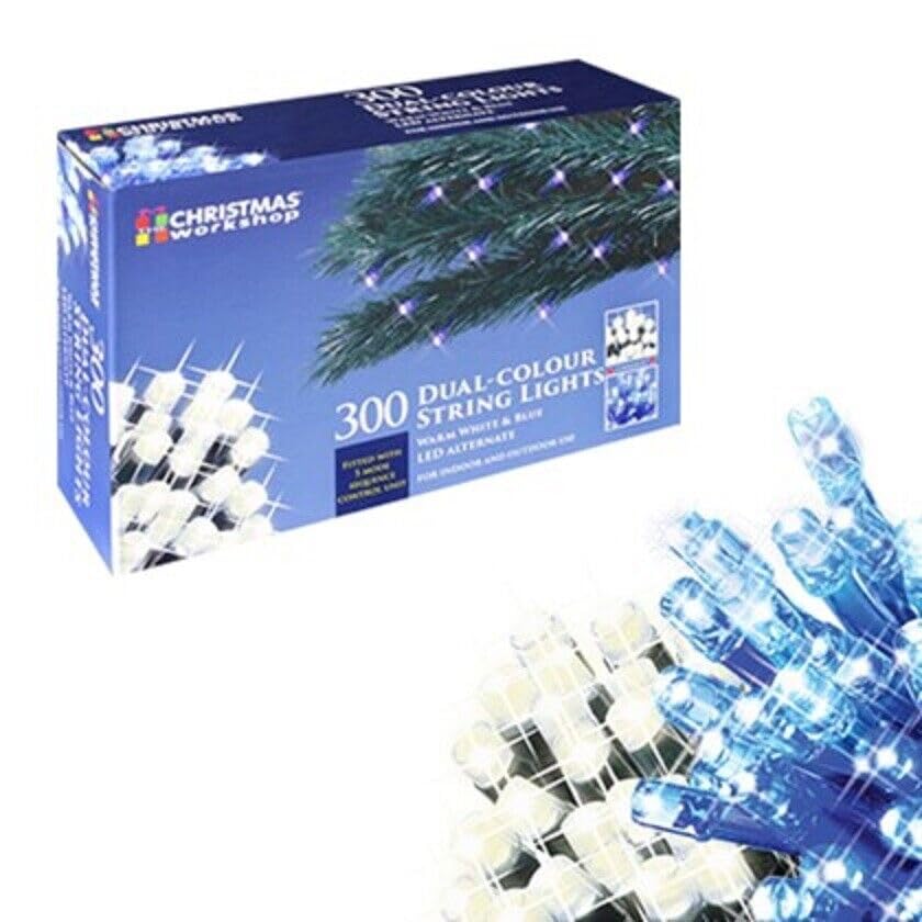 The Christmas Workshop 300 LED warm white and blue chaser string lights