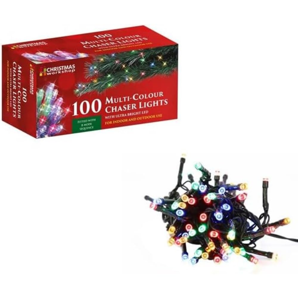100 multi-coloured LED chaser Christmas lights – 6.9m
